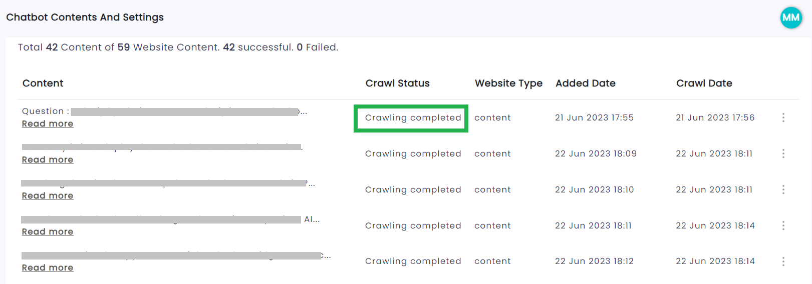 crawling status